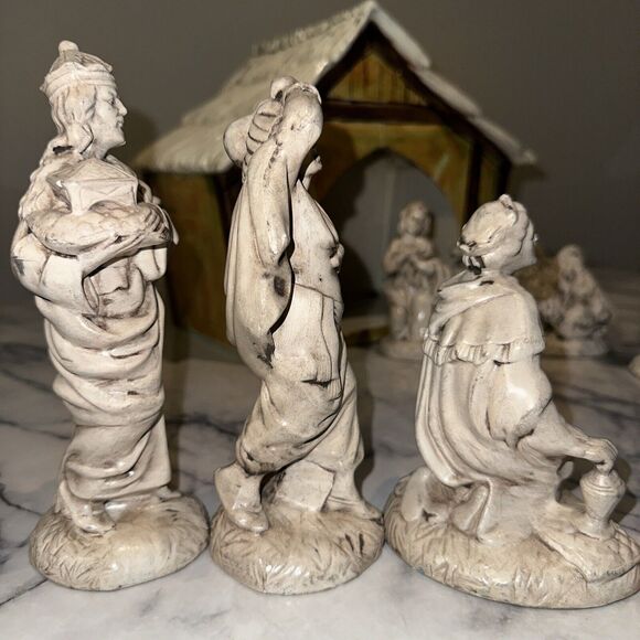 Vintage Atlantic Mold Ceramic 11pc Manger Nativity Set Handmade Handpainted Xmas - Picture 13 of 16